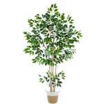 Artificial Ficus Tree, 6FT Tall Silk Fake Leaves Plant With Basket, Ind.... Fixed Price $84.92.