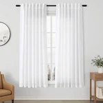 Aersas White Linen Textured Curtains 63" Length Set Of 2 Back Tab Panels. Fixed Price $45.71.