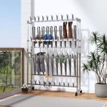Vidaxl Shoe Rack With Wheels Silver 35"X10.6"X47.2". Fixed Price $211.65.