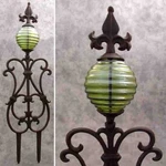 Fleur-de-lis & Green Glass Globe Cast Iron Garden Stake Yard Art Decor. Fixed Price $49.99.