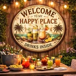 Retro Tiki Bar Sign, Tropical Drinks Metal Art, Outdoor Backyard Decor. Fixed Price $49.00.
