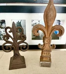 Cast Iron Fleur Lis Fence Finial Pair Brown Decorative Architectural. Fixed Price $15.00.