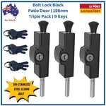Bolt Lock Black Patio Door 6 Keys Keyed Alike 304 Stainless Steel Triple Pack. Fixed Price $50.29.