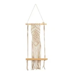 Nearly Natural 22" Boho Chic Wood & Macrame Wall Shelf - Diamond Weave. Fixed Price $39.12.