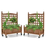 Costway 2PC 32IN Wood Planter Box W/trellis Mobile Raised Bed For Climbing. Fixed Price $114.99.