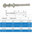 Stainless Steel Swage Threaded Stud End Fitting For 1/8",1/4", 3/16" Cable Rail. Fixed Price $30.99.