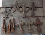 (10) Misc Cast Iron Fence Post Finial Fleur De Lis Stars. Fixed Price $29.99.