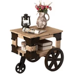 Vintiquewise Farmhouse Wagon-style End Table With Storage Shelf & Rolling Wheels. Fixed Price $240.00.