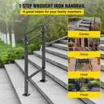 Outdoor Stair Railing, Fit 1 2 Steps Wrought Iron Handrail, Adjustable Front. Fixed Price $66.54.