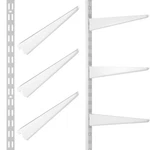 8 Pcs White Twin Rail Upright Wall Shelving System 25 Inch With Adjustable Sh.... Fixed Price $80.95.