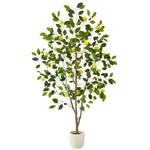 Artificial Lemon Tree, 6FT Tall Floor Faux Plastic Plant With White Pla.... Fixed Price $118.68.