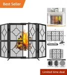 Amagabeli 3 Panel Fireplace Screen With Doors 48" X 28" Foldable Wrought .... Fixed Price $95.99.