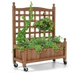 Costway 32IN Wood Planter Box W/trellis Mobile Raised Bed For Climbing. Fixed Price $59.99.