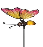 Pink Yellow Butterfly Glass Metal Plant Garden Stake New Suncatcher Pot Wind Bed. Fixed Price $10.00.