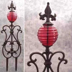 Fleur-de-lis & Red Glass Globe Cast Iron Garden Stake Yard Art Decor. Fixed Price $49.99.