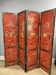 Vintage Asian Folding Screen 4 Panel Red Lacquer Room Divider 72 Hk As-is. Fixed Price $290.00.