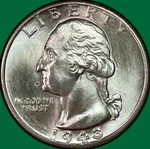 1943-D Washington Quarter Silver Brilliant Uncirculated Bu Coin #40544. Fixed Price $49.95.