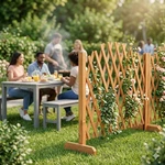 Set Of 2 Retractable Arched Wood Fence Expandable Trellis Pet Gate Teak Finish. Fixed Price $77.00.