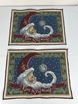 Set Of 2 Santa Claus Joy The World Ornament Tapestry Fabric Panels Placemats. Fixed Price $10.44.