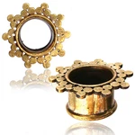 Pair Antiqued Tribal Afghan Sun Brass Tunnels Plugs Gauges Ear. Fixed Price $22.99.
