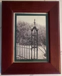 Framed Black & White Photograph Ornamental Garden Gate Portrait Wooden. Fixed Price $14.75.