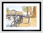 85899 Drawing Cityscape Street Amsterdam Canal Bridge Decor Wall Print Poster. Fixed Price $28.95.