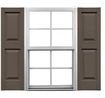 Ekena Millwork Raised Panel Shutters, Pair, 14-3/4" X 35", Vinyl, French Roast. Fixed Price $50.00.
