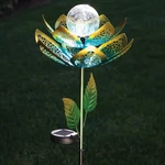 Solar Crackled Glass Ball Lotus Flower Metal Garden Wind Spinner Stake. Fixed Price $64.95.