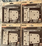 Four (4)-STANLEY Stainless Steel T-hinge S808-659 CD908.5 Satin Nickel 3.5". Fixed Price $22.00.