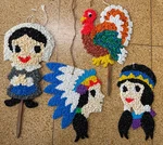 Vtg (4) Melted Popcorn Plastic Thanksgiving Decor Turkey Pilgrim Etc Yard Stakes. Fixed Price $74.99.