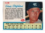 1962 Post #95, Gene Stephens, K. C. Athletics, Born Jan. No Creases. Fixed Price $9.99.