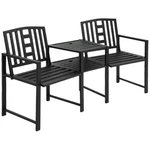 Powder-coated Metal Patio Loveseat W/ 65IN Table & Umbrella Hole. Fixed Price $256.45.