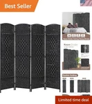 Sustainable 6 Ft Black Wood Folding Privacy Screen - Create Cozy Private Spaces. Fixed Price $238.49.